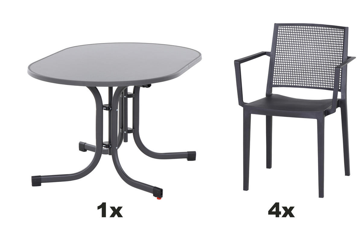 GARTENGARNITUR 3-teilig Stahl 3-teilig  - Anthrazit, Basics, Kunststoff/Metall (90/80/138cm) - Siena Garden