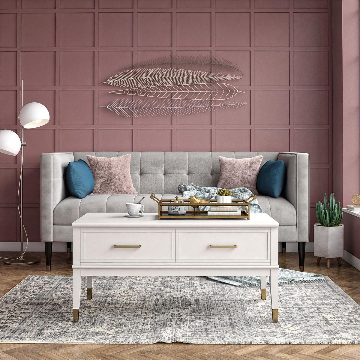 COUCHTISCH Westerleigh 106/57/51 cm rechteckig Weiß  - Weiß/Bronzefarben, Design, Holzwerkstoff/Metall (106/57/51cm) - Mican