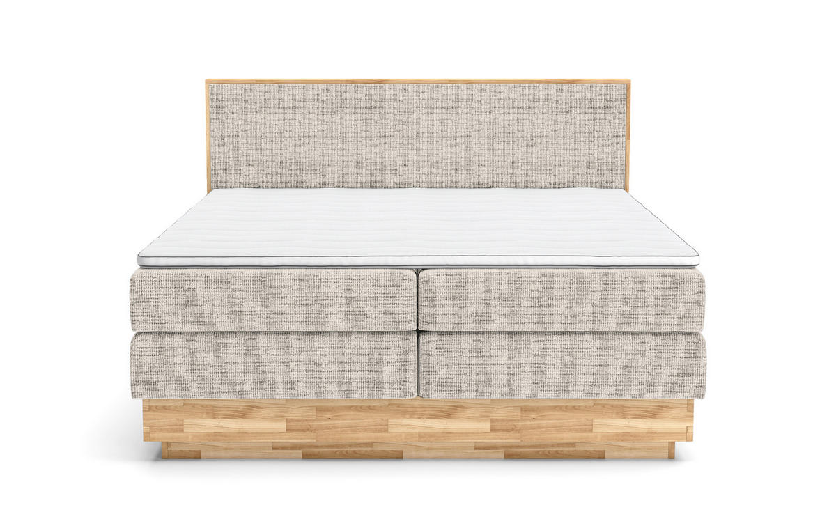BOXSPRINGBETT 160/200 cm,  in Eichefarben, Sandfarben, Matratze, gepolstertes Kopfteil, Bettkasten, Topper, H2 + H3 = mittel + fest  - Sandfarben/Eichefarben, MODERN, Holz/Kunststoff (160/200cm) - Livetastic