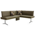ECKBANK 205/158 cm in Grün, Edelstahlfarben - Edelstahlfarben/Grün, Design, Leder/Metall (205/158cm) - Moderano