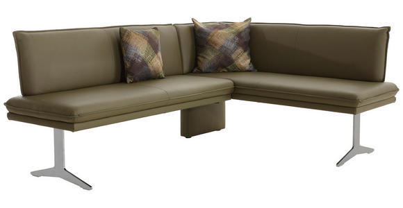 ECKBANK 205/158 cm in Grün, Edelstahlfarben - Edelstahlfarben/Grün, Design, Leder/Metall (205/158cm) - Moderano