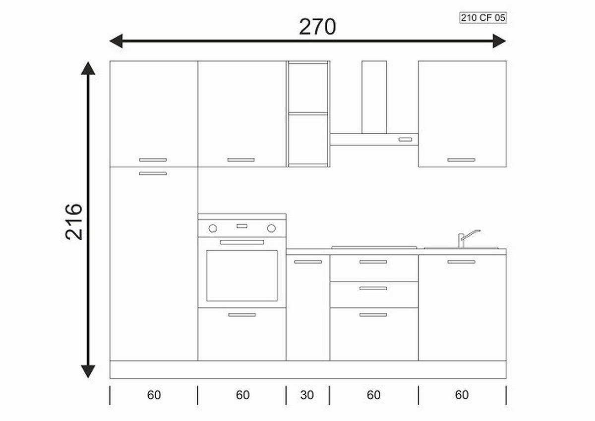 KÜCHENBLOCK 270 cm   in Weiß, Grauweiß  - Magnolie/Grauweiß, LIFESTYLE, Holzwerkstoff/Kunststoff (270cm) - MID.YOU