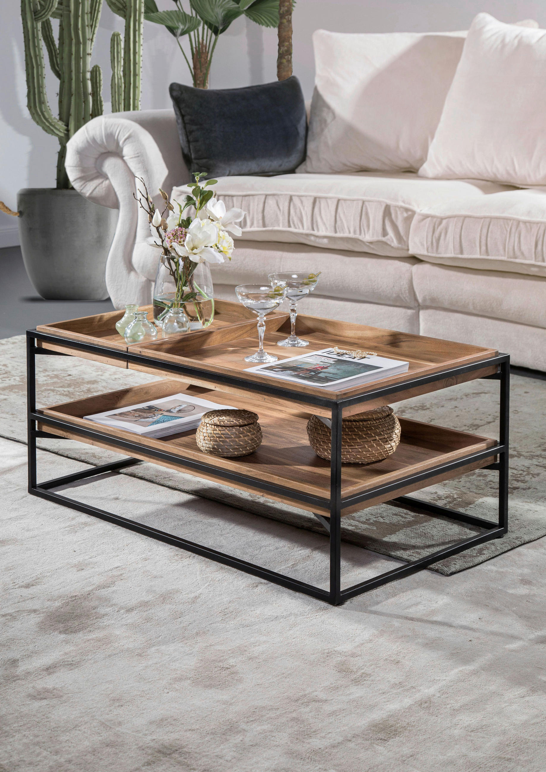 SOFFBORD i trä 80/55/40 cm  - antracit/naturfärgad, Klassisk, metall/trä (80/55/40cm) - Hom`in