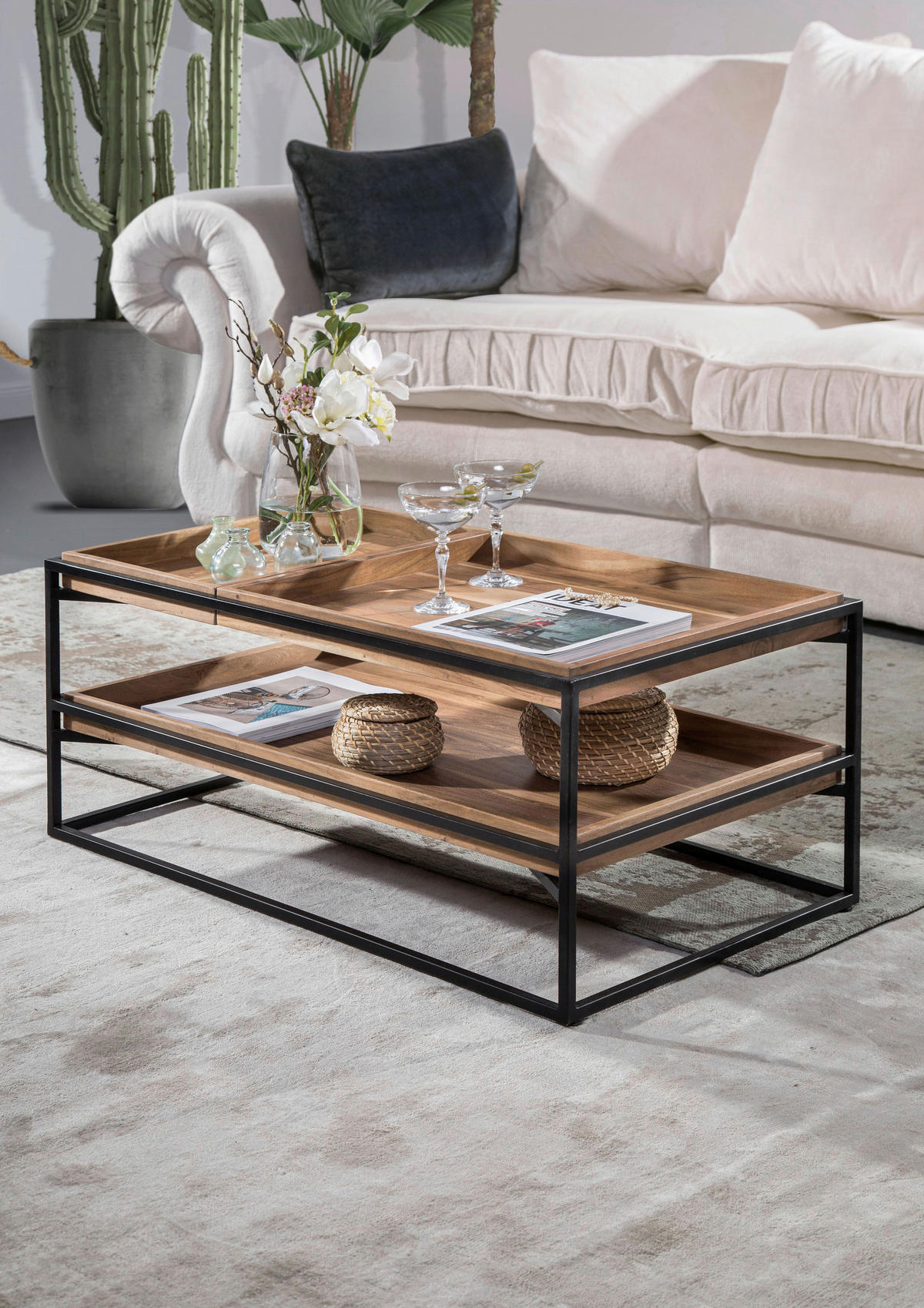 SOFFBORD i trä 80/55/40 cm  - antracit/naturfärgad, Klassisk, metall/trä (80/55/40cm) - Hom`in