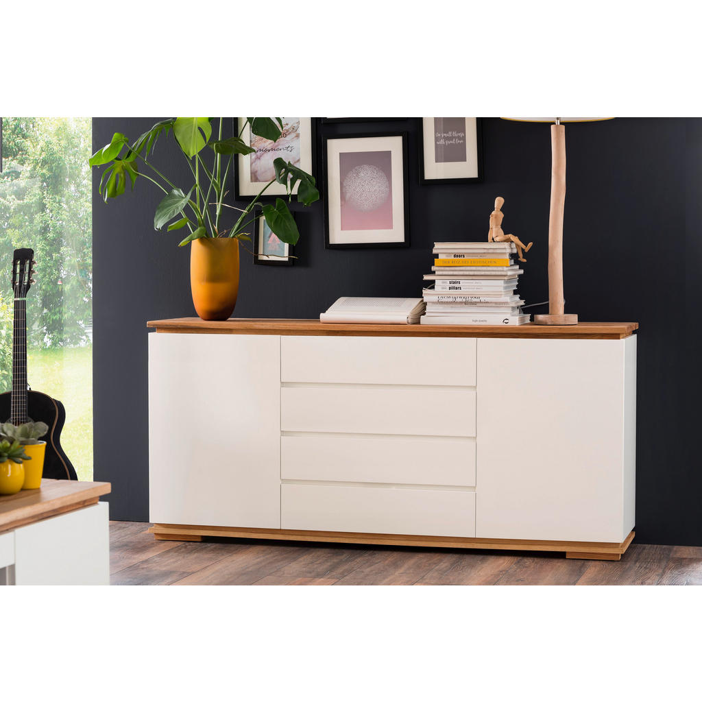 Thumbnail - Sideboard Chiaro, Weiß, Eiche, Holzwerkstoff, Asteiche, Eiche, massiv, 2 Fächer, 4 Schubladen, 172x81x40 cm, Typenauswah...