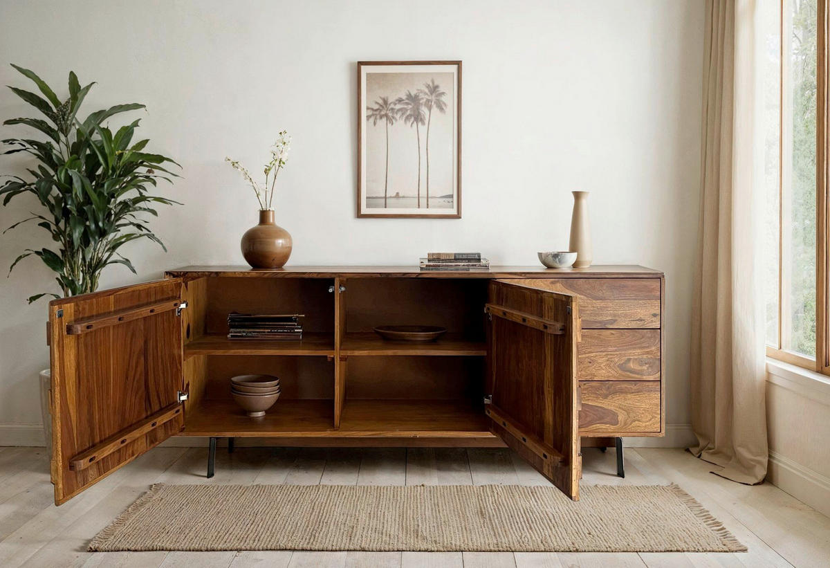 SIDEBOARD 175/70/40 cm  - sheshamfärgad/svart, Natur, metall/trä (175/70/40cm) - Livetastic