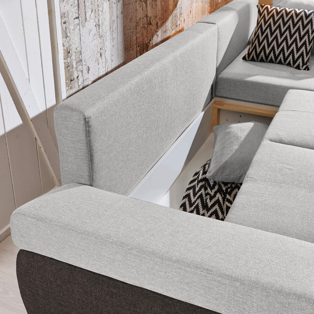 ECKSOFA in Webstoff Braun, Beige  313/215 cm  - Beige/Creme, Design, Kunststoff/Textil (313/215cm) - Carryhome