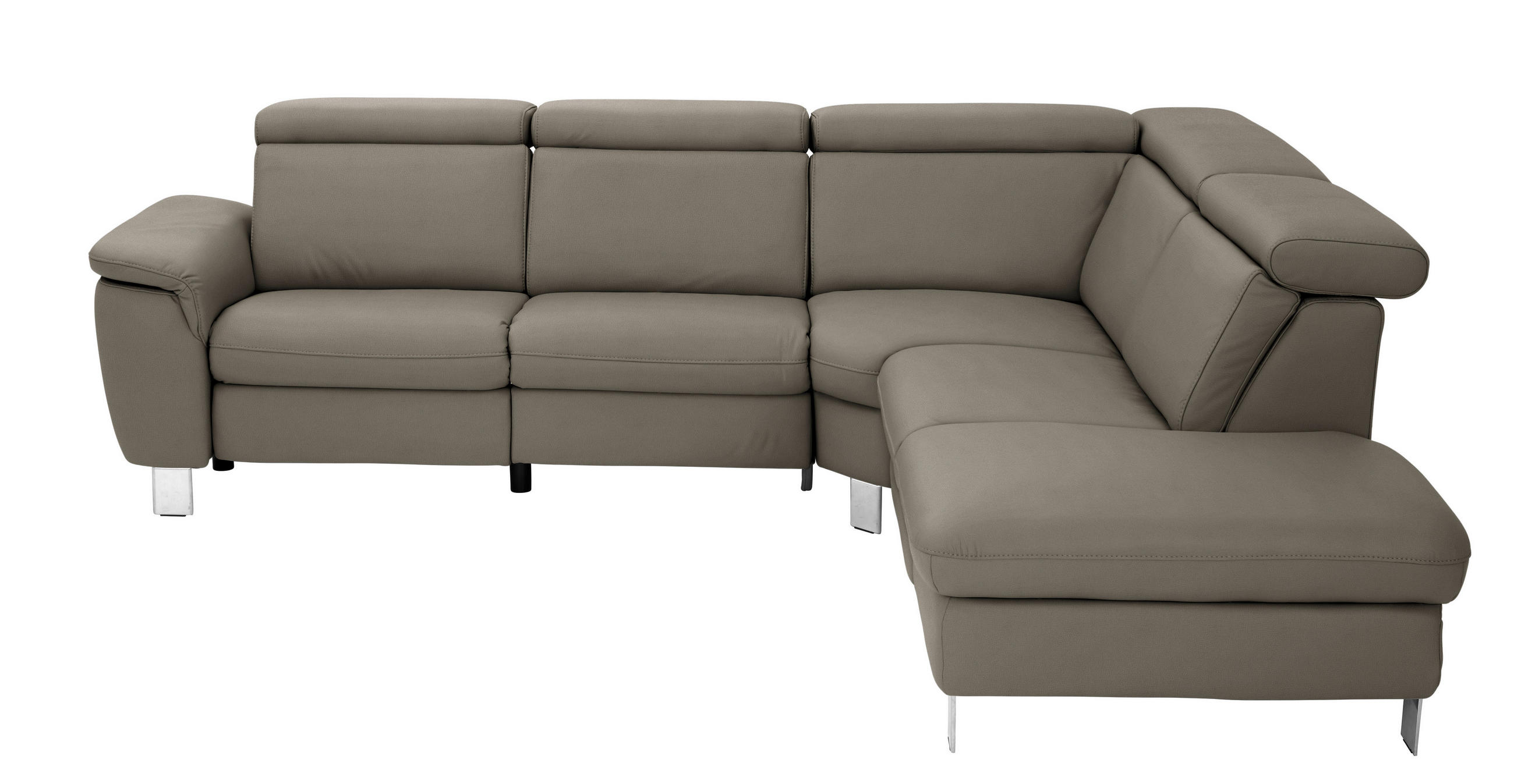 ECKSOFA in Echtleder Graubraun  - Graubraun/Alufarben, Design, Leder/Metall (271/239cm) - Cantus