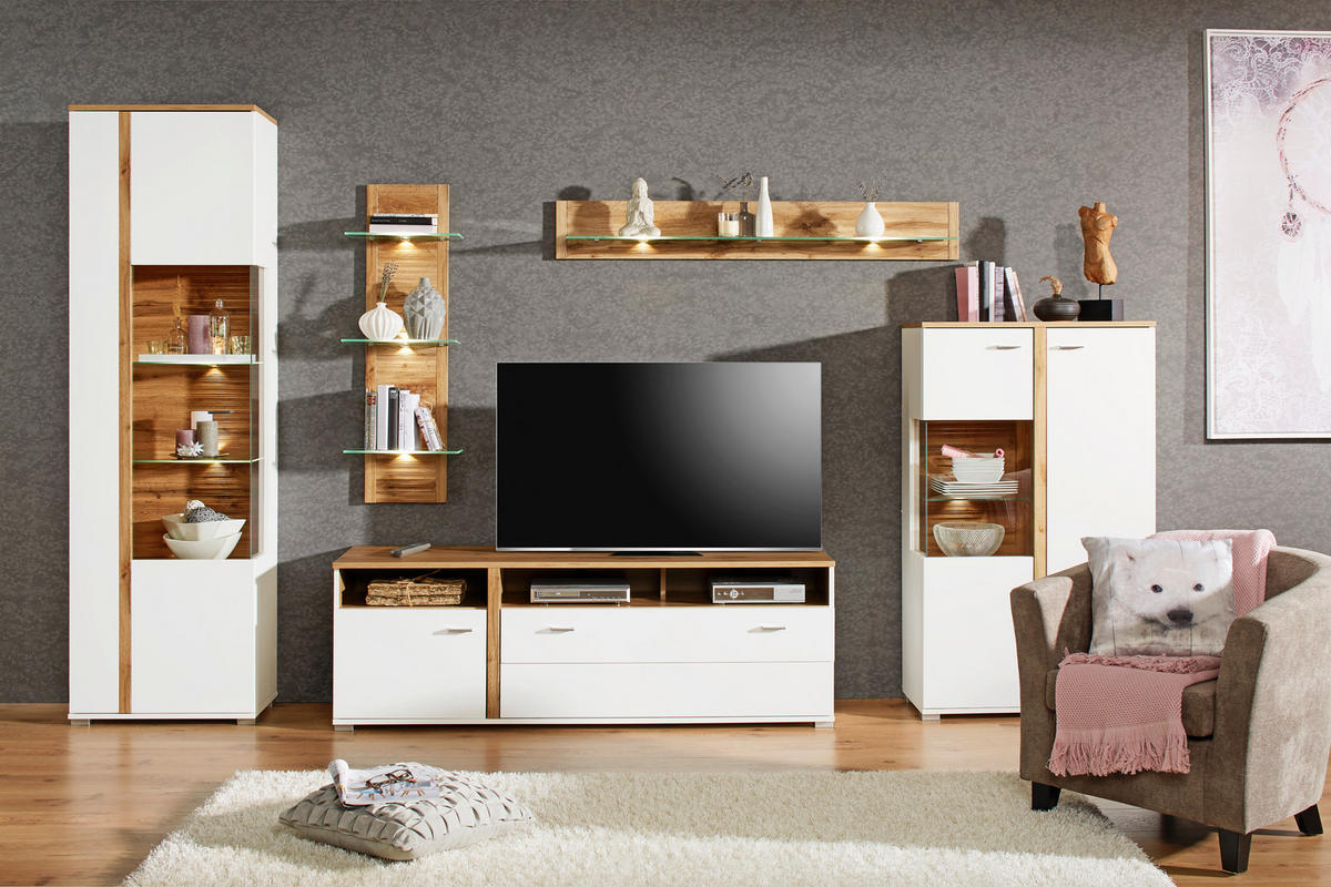 TV KOMODA bela, boja hrasta  - boja hroma/boja hrasta, Moderno, metal/pločasti materijal (160/54/46cm) - Hom`in