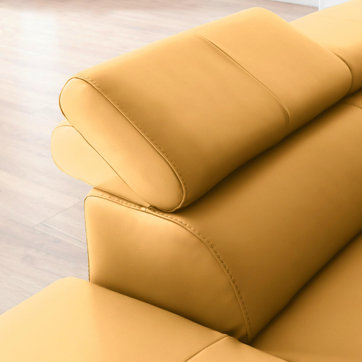 ECKSOFA in Echtleder Currygelb  - Currygelb/Schwarz, Design, Leder/Metall (220/256cm) - Celina Home