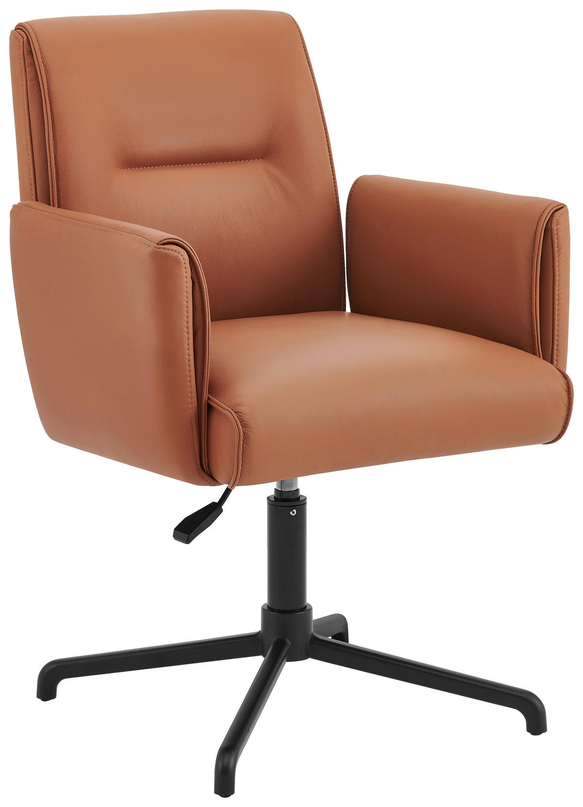 ARMLEHNSTUHL  in Aluminium Echtleder pigmentiert  - Cognac/Schwarz, MODERN, Leder/Metall (61/86-93/66cm) - Novel