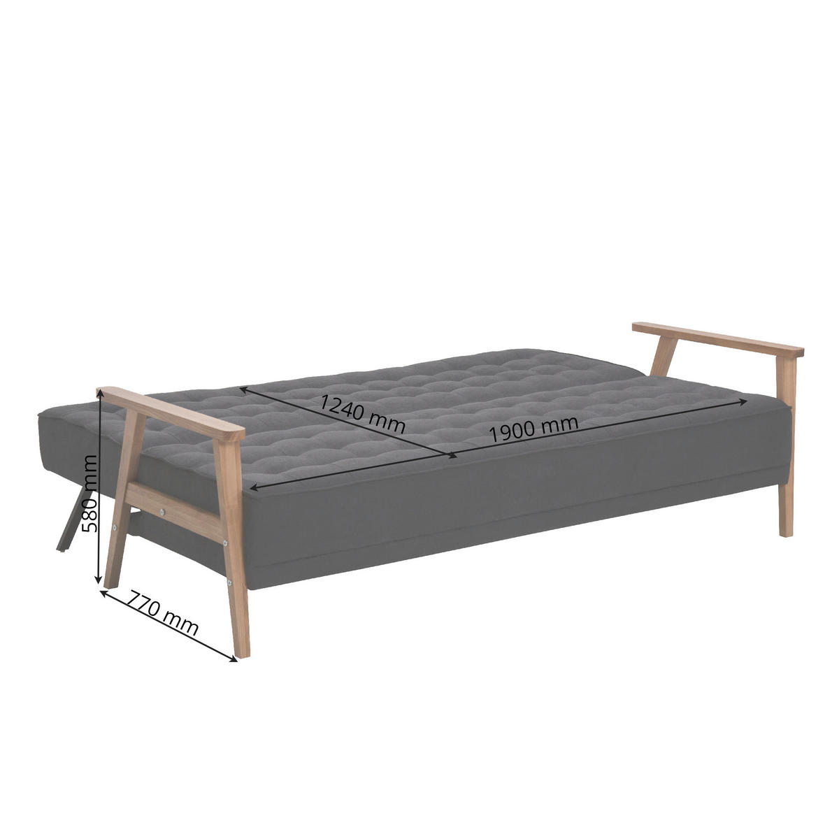 TROSJED NA RAZVLAČENJE tekstil  tamno siva    - boje jasena/tamno siva, Design, tekstil/drvo (202/95/95cm) - P & B