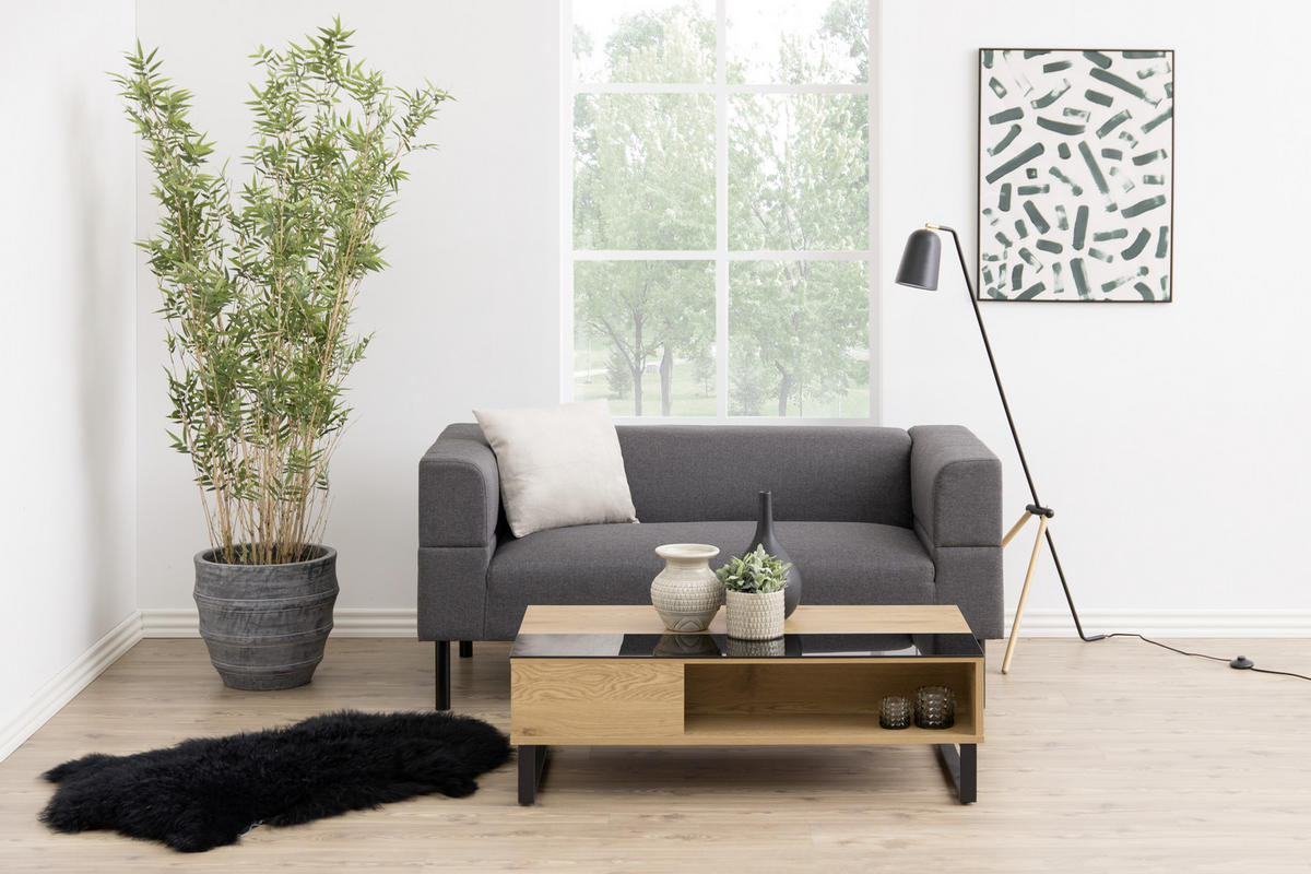 DOHÁNYZÓASZTAL fém, Üveg, faalapú anyag 110/60/35 cm   - fekete/tölgyfa, Design, faalapú anyag/Üveg (110/60/35cm) - Livetastic