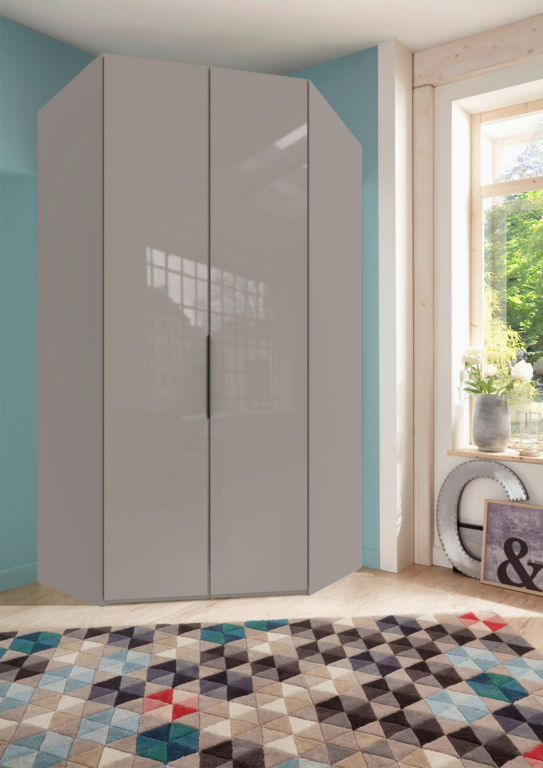 ECKSCHRANK 120/236/120 cm  - Schwarz/Sahara, KONVENTIONELL, Glas/Holzwerkstoff (120/236/120cm) - Hom`in