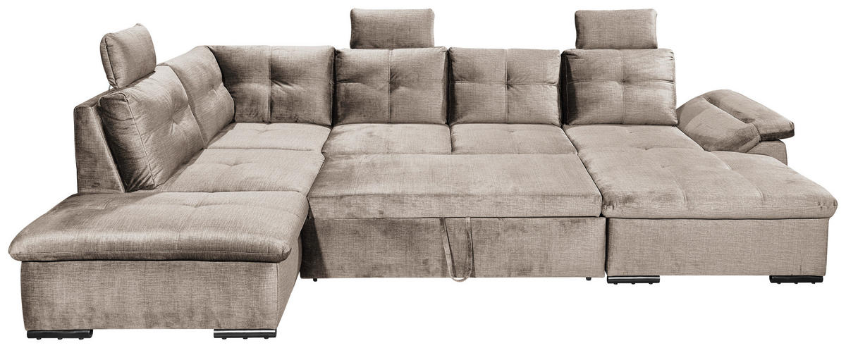 WOHNLANDSCHAFT Creme Mikrovelours  - Creme/Schwarz, KONVENTIONELL, Kunststoff/Textil (217/334/127cm) - Carryhome