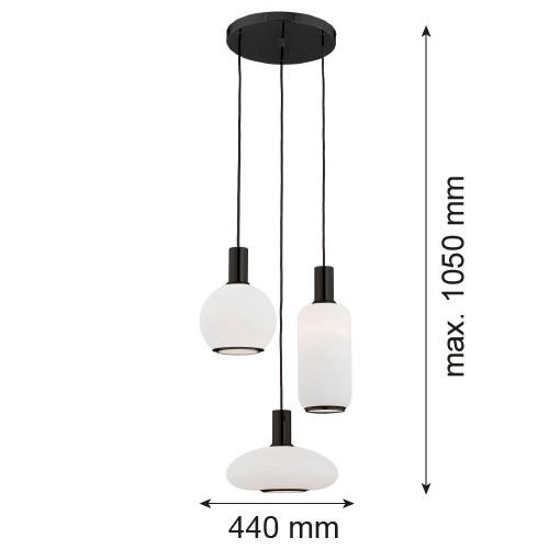 HÄNGELEUCHTE 105/44/44 cm  - Schwarz/Weiß, Basics, Glas/Metall (105/44/44cm)