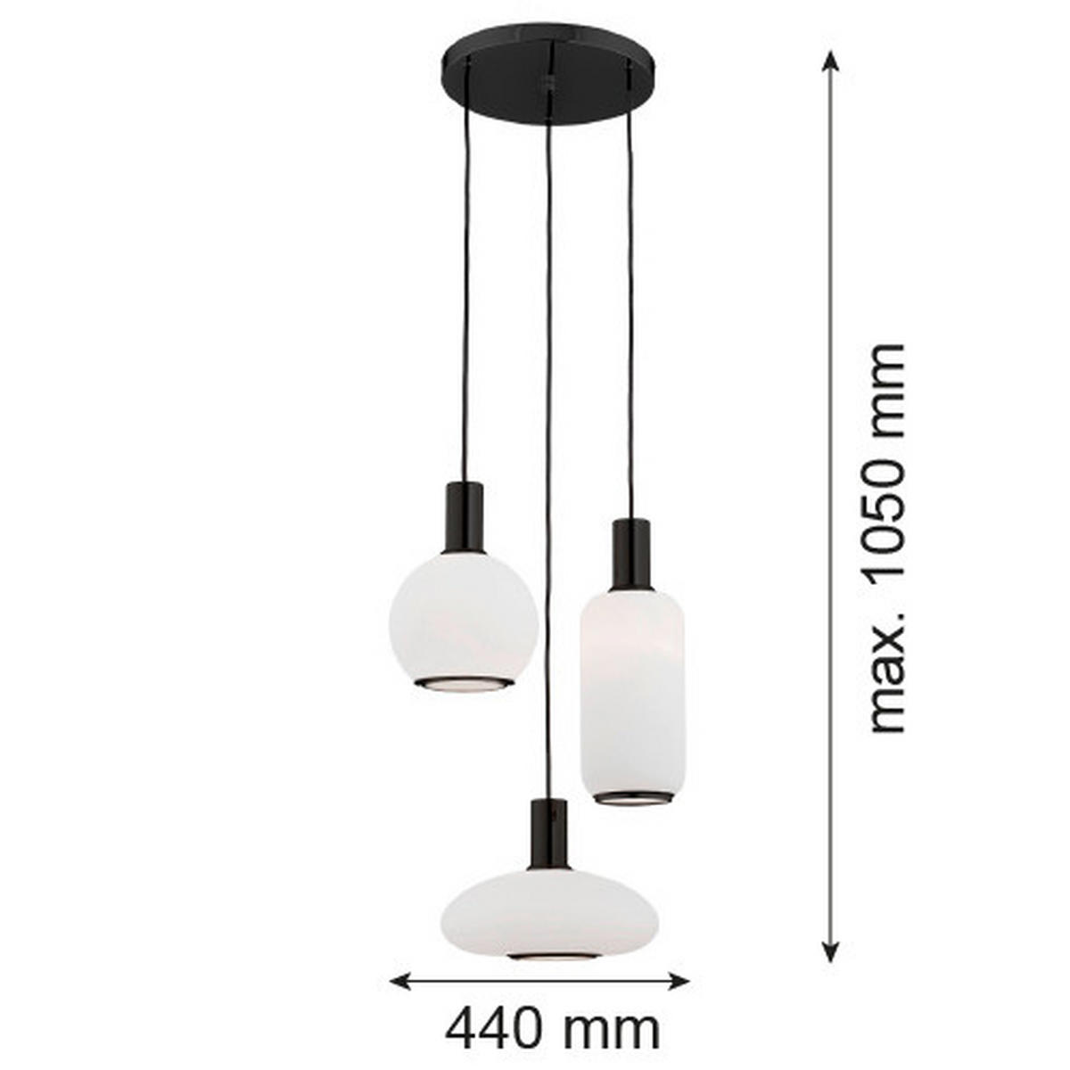 HÄNGELEUCHTE SAGUNTO PLUS 105/44/44 cm   - Schwarz/Weiß, Basics, Glas/Metall (105/44/44cm)