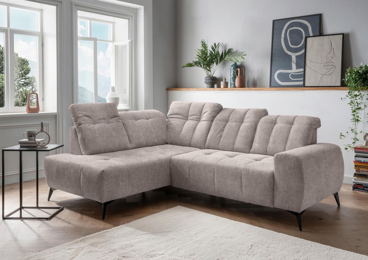 ECKSOFA Taupe Mikrofaser  - Taupe/Schwarz, MODERN, Textil/Metall (200/261cm) - Livetastic