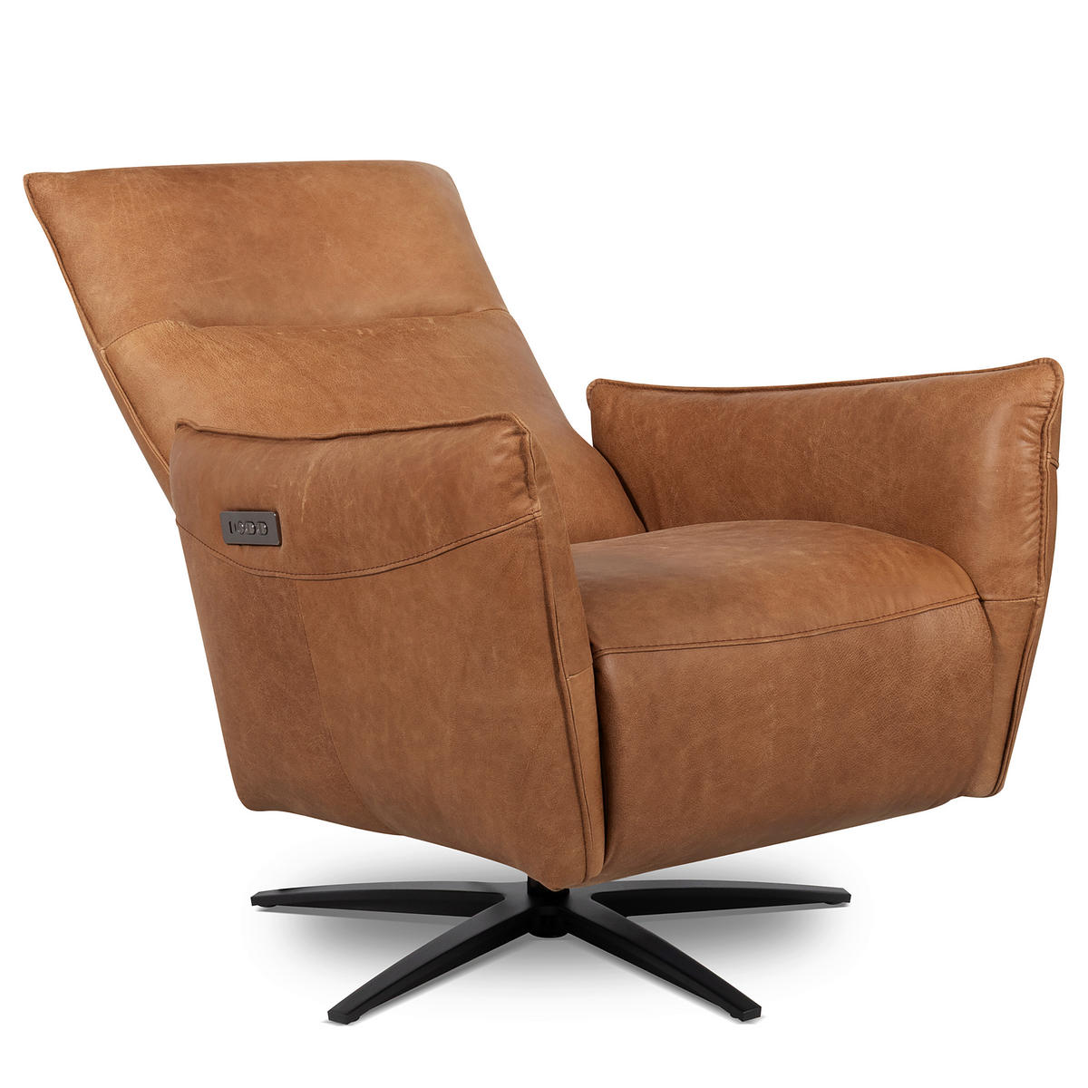 RELAXSESSEL Leder Cognac  - Cognac/Schwarz, Design, Leder/Metall (77/107/88cm) - Livetastic