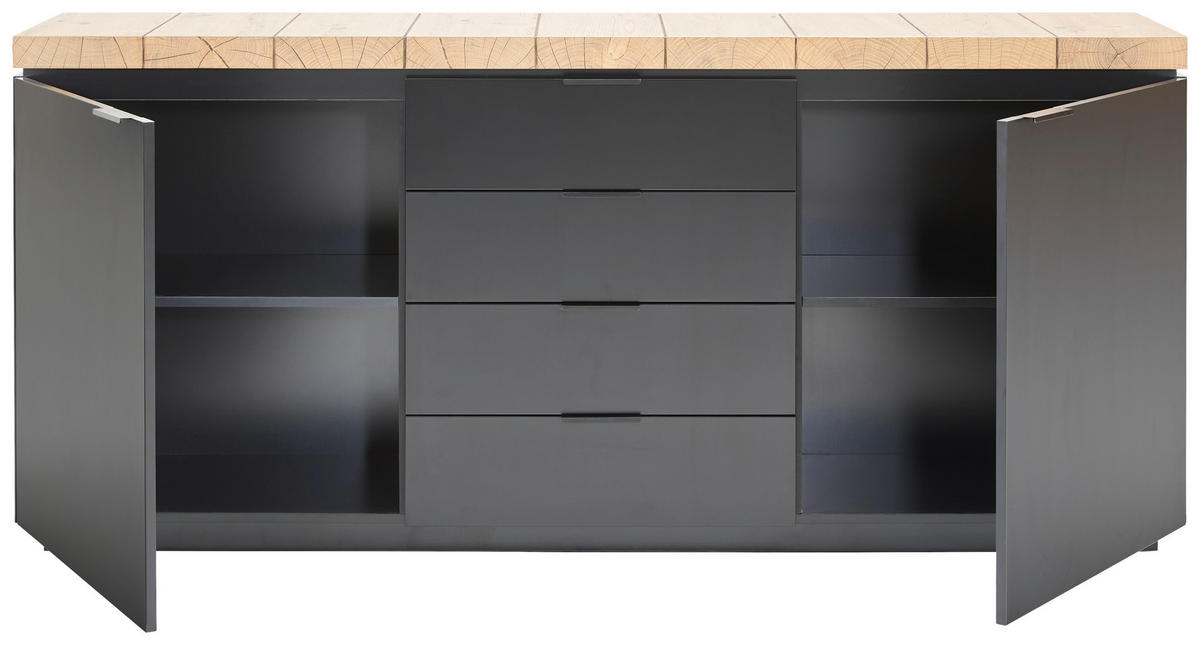 SIDEBOARD  in 180/80/40 cm  - Schwarz/Eiche Artisan, KONVENTIONELL, Holzwerkstoff/Metall (180/80/40cm) - Xora