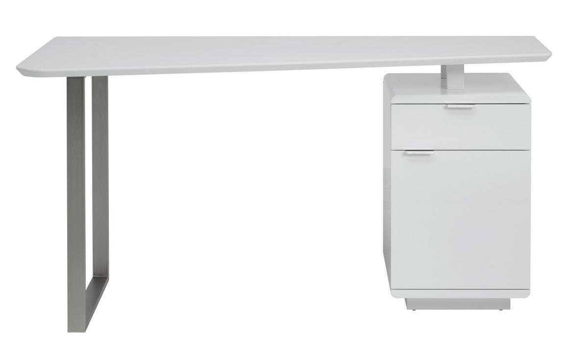 SCHREIBTISCH  Weiß, Nickelfarben, Weiß Hochglanz Stauraum  - Chromfarben/Weiß Hochglanz, MODERN, Holzwerkstoff/Metall (150/76/74cm) - MID.YOU