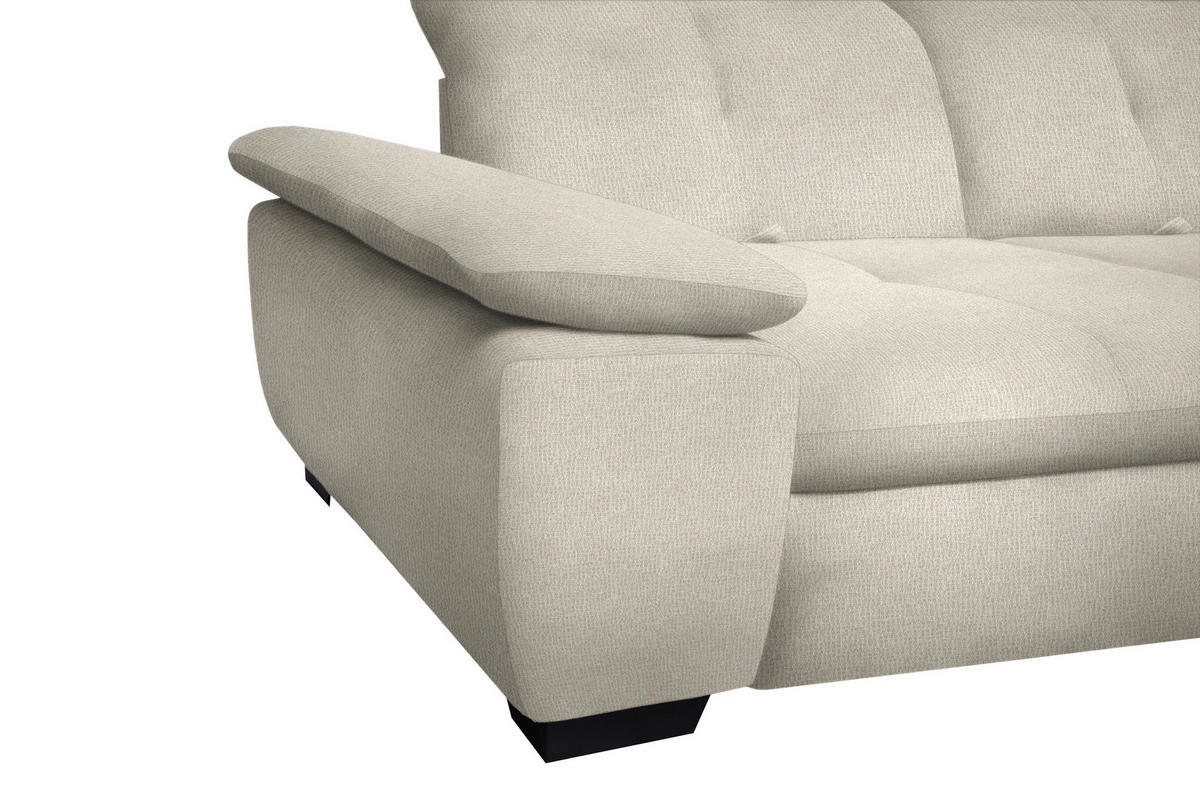 ECKSOFA in Flachgewebe Ecru  - Ecru/Schwarz, Design, Textil/Metall (242/313cm) - Xora