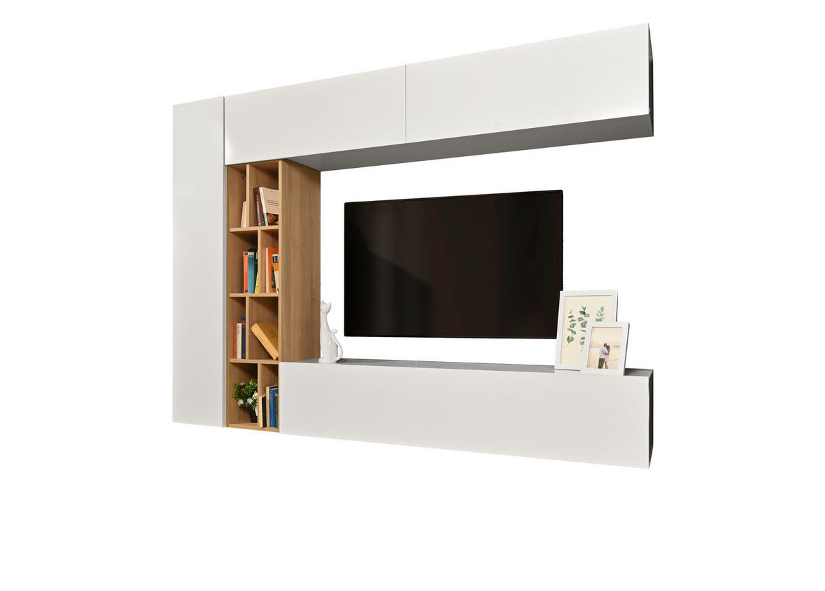 REGAL ZA DNEVNI BORAVAK sonoma hrast, bela visoki sjaj   - sonoma hrast/bela visoki sjaj, Moderno, pločasti materijal (224/160/35cm) - Ti'me