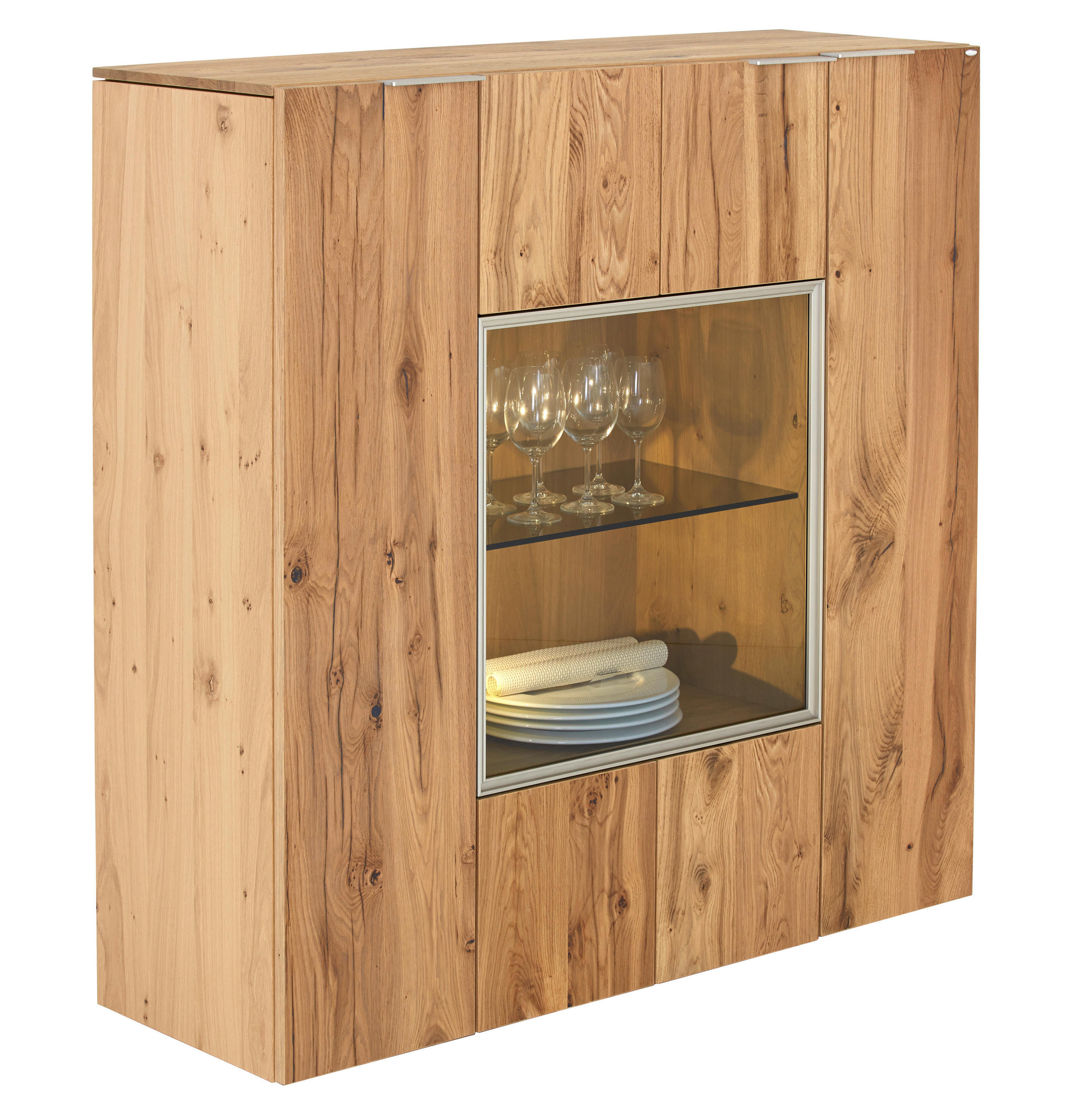 HIGHBOARD  in 128/130/42,3 cm  - Eichefarben/Silberfarben, Natur, Glas/Holz (128/130/42,3cm) - Voglauer