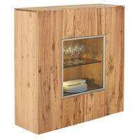 VISOKA KOMODA, barve hrasta  - srebrne barve/črna, Natur, kovina/steklo (128/130/42,3cm) - Voglauer