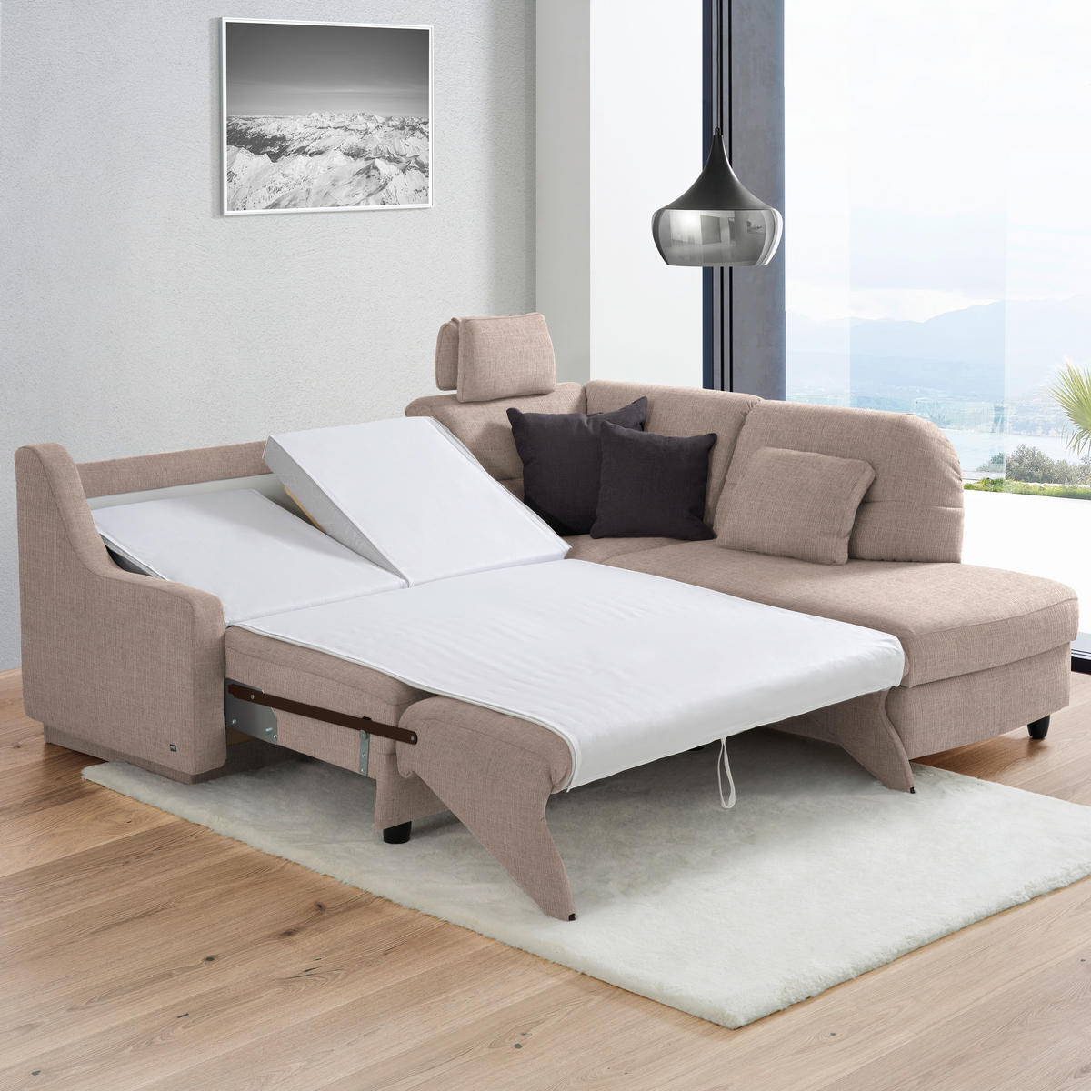 ECKSOFA in Chenille Schlammfarben  226/208 cm  - Schlammfarben/Schwarz, KONVENTIONELL, Textil (226/208cm) - Sedda