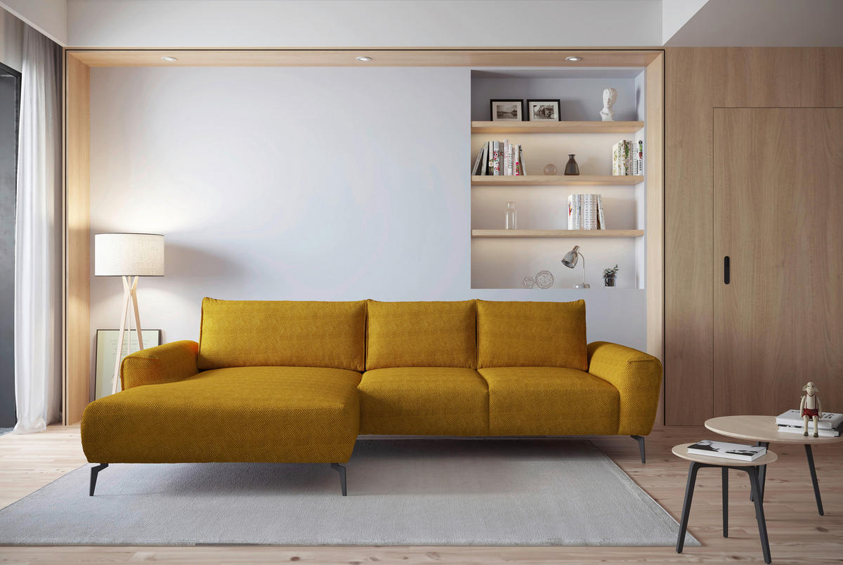 ECKSOFA in Webstoff Gelb  - Gelb/Schwarz, Design, Textil/Metall (170/272cm) - Welnova