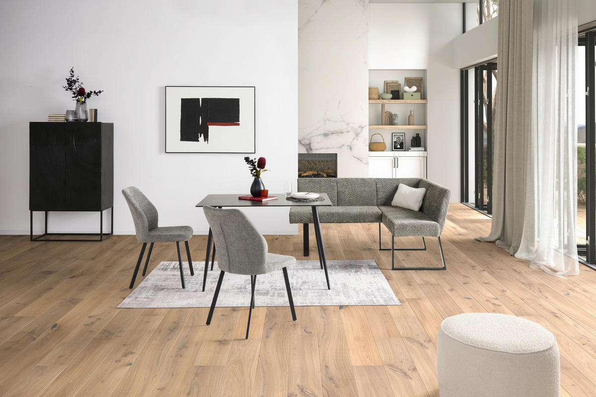 ECKBANK Metall, Textil Grau  - Schwarz/Grau, Konventionell, Textil/Metall (160/130cm) - MID.YOU