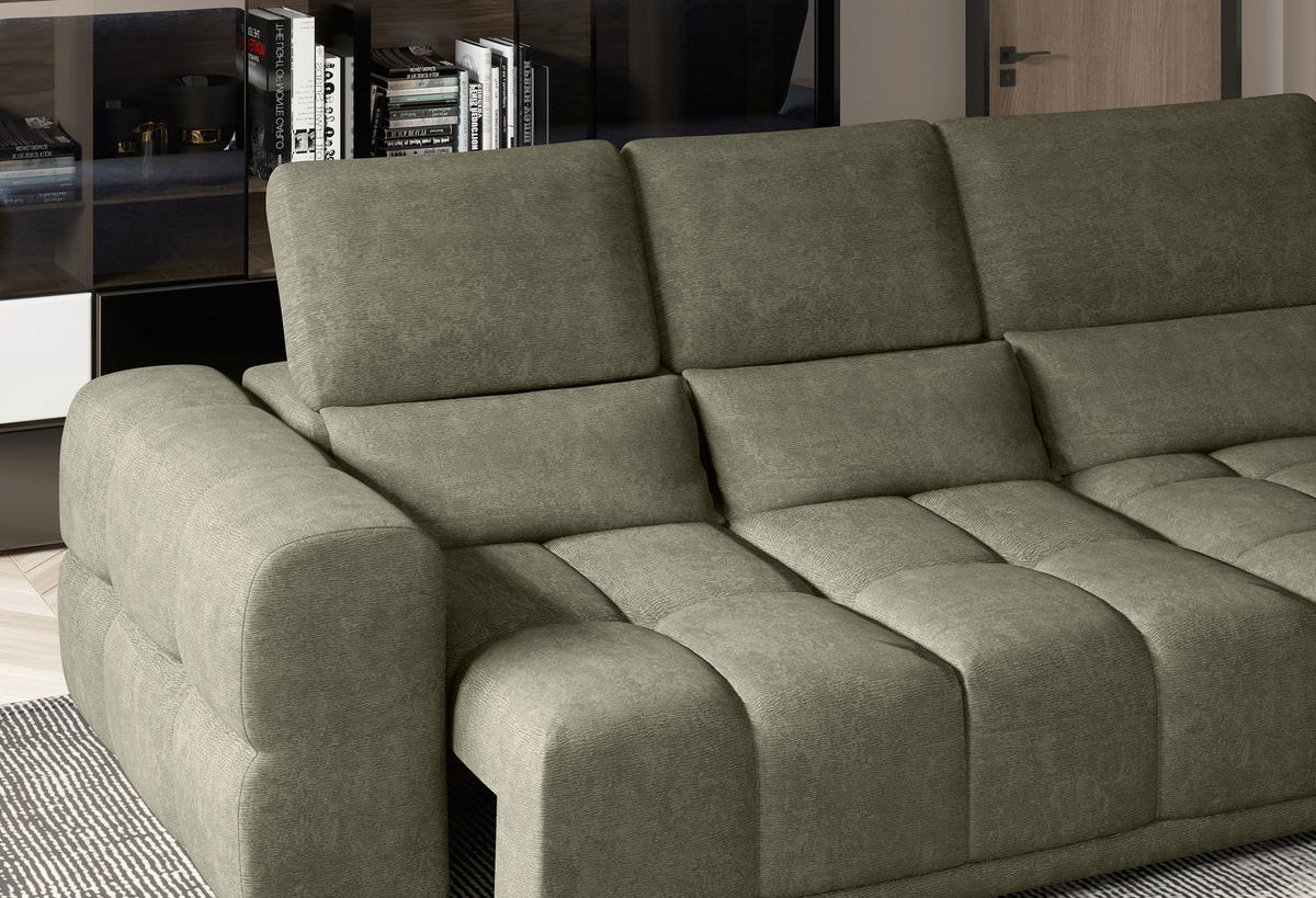 HÖRNSOFFA i chenille olivgrön  - olivgrön/svart, Klassisk, textil/plast (290/203cm) - MID.YOU