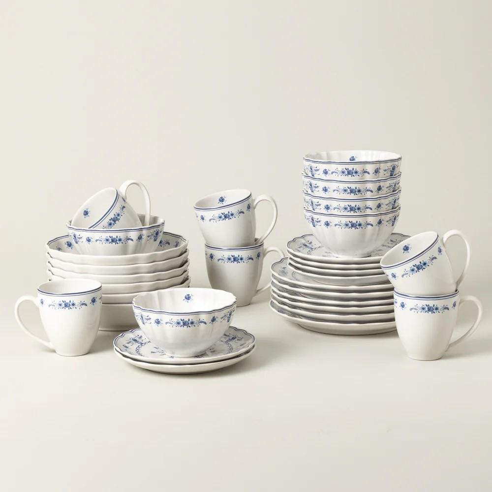 KOMBISERVICE Blau, Weiß VILA 30-teilig 6 Personen  - Blau/Weiß, Basics, Keramik - Costa Nova