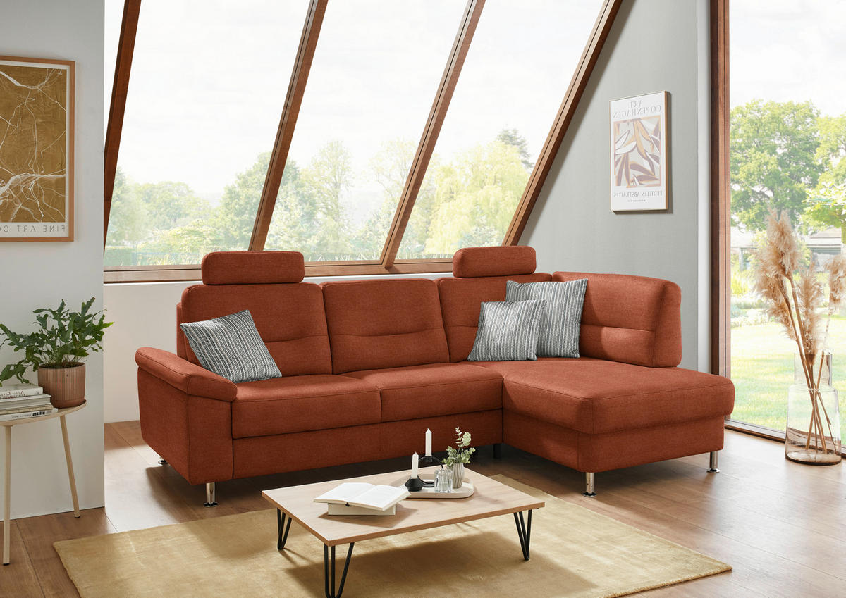 ECKSOFA  in Flachgewebe Terracotta  244/160 cm  - Terracotta/Alufarben, KONVENTIONELL, Textil/Metall (244/160cm) - Beldomo Comfort