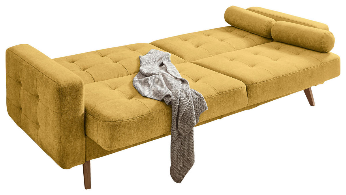 KANAPÉÁGY sárga  - sárga/tölgyfa, Modern, faalapú anyag/textil (222/86/90cm) - MID.YOU