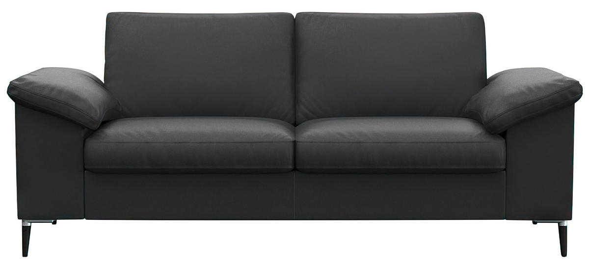 2-SITZER-SOFA Schwarz Echtleder  - Schwarz/Alufarben, Design, Leder/Metall (176/84,5/92cm) - Livetastic