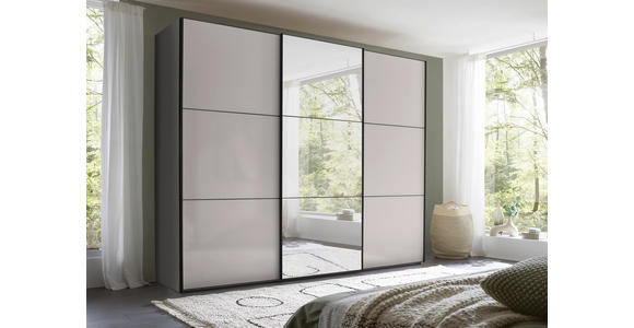 SCHWEBETÜRENSCHRANK 249/222/68 cm 3-türig Anthrazit, Schwarz, Hellgrau - Anthrazit/Hellgrau, MODERN, Glas/Holzwerkstoff (249/222/68cm) - Moderano