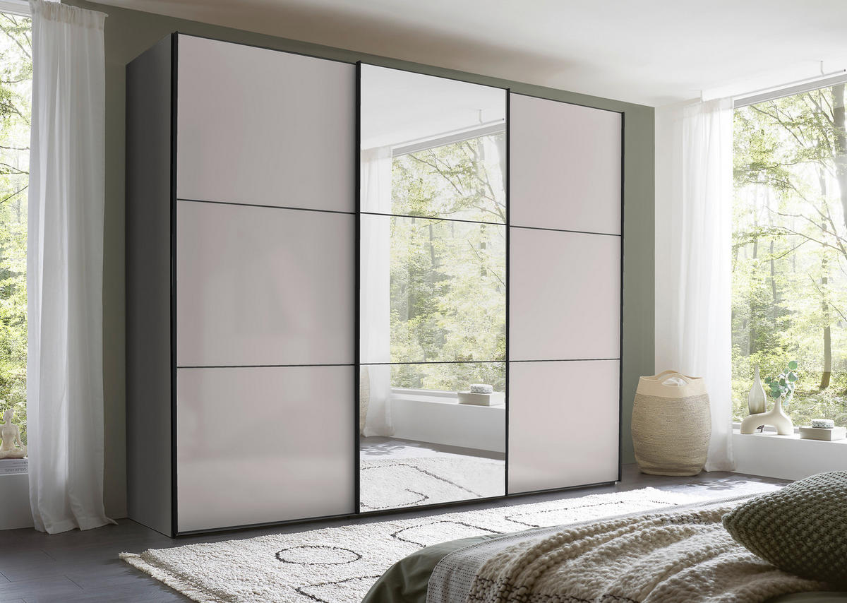SCHWEBETÜRENSCHRANK 249/222/68 cm 3-türig Anthrazit, Schwarz, Hellgrau  - Anthrazit/Hellgrau, MODERN, Glas/Holzwerkstoff (249/222/68cm) - Moderano