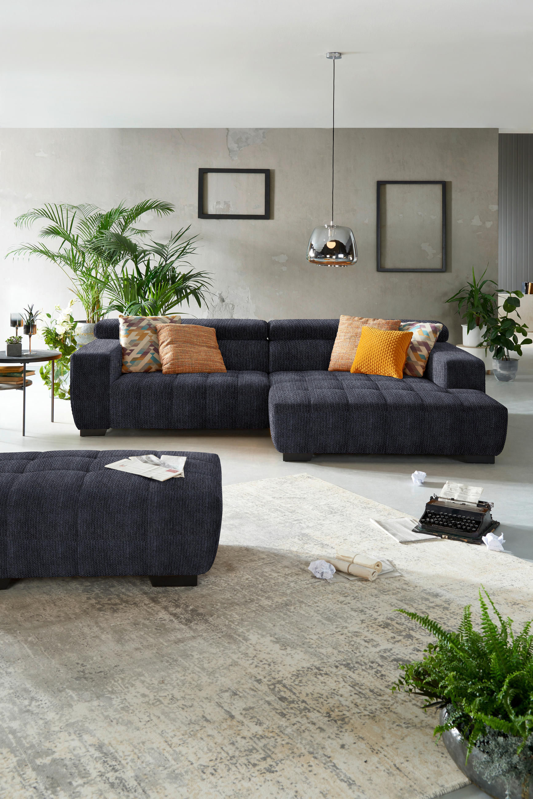 ECKSOFA  in Webstoff Dunkelgrau  279/182 cm  - Dunkelgrau/Schwarz, KONVENTIONELL, Textil/Metall (279/182cm) - Hom`in
