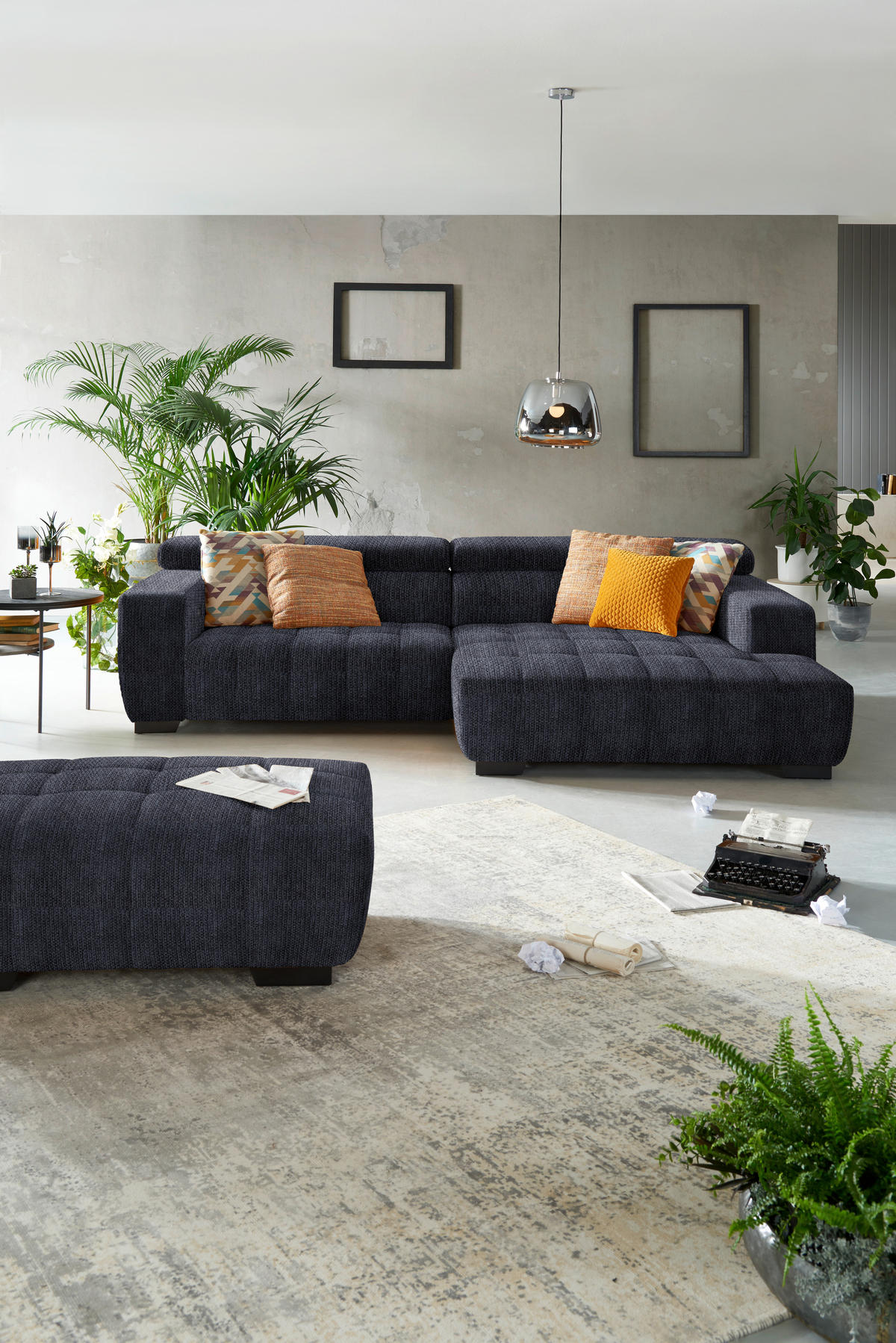 ECKSOFA in Webstoff Dunkelgrau  279/182 cm  - Dunkelgrau/Schwarz, KONVENTIONELL, Textil/Metall (279/182cm) - Hom`in