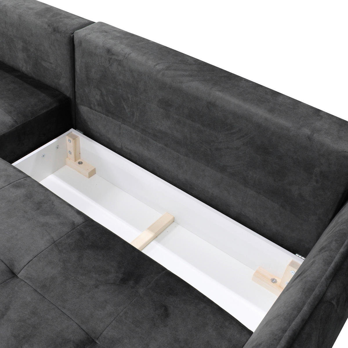 ECKSOFA Anthrazit Velours  - Anthrazit/Goldfarben, Design, Textil/Metall (196/264cm) - MID.YOU