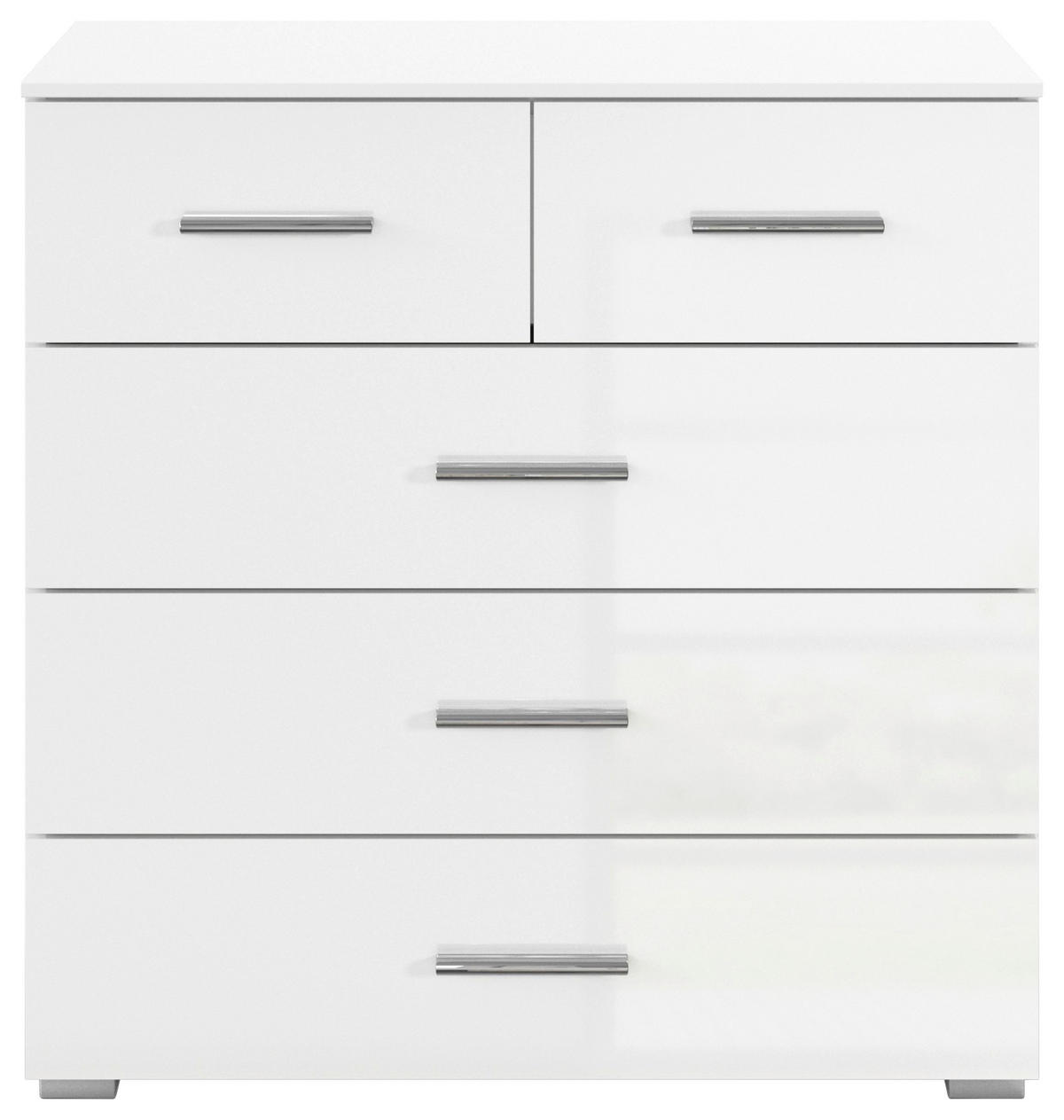 KOMMODE , 80/81/42 cm, 5 Schublade(n)  - Weiß Hochglanz/Alufarben, KONVENTIONELL, Holzwerkstoff/Kunststoff (80/81/42cm) - home24