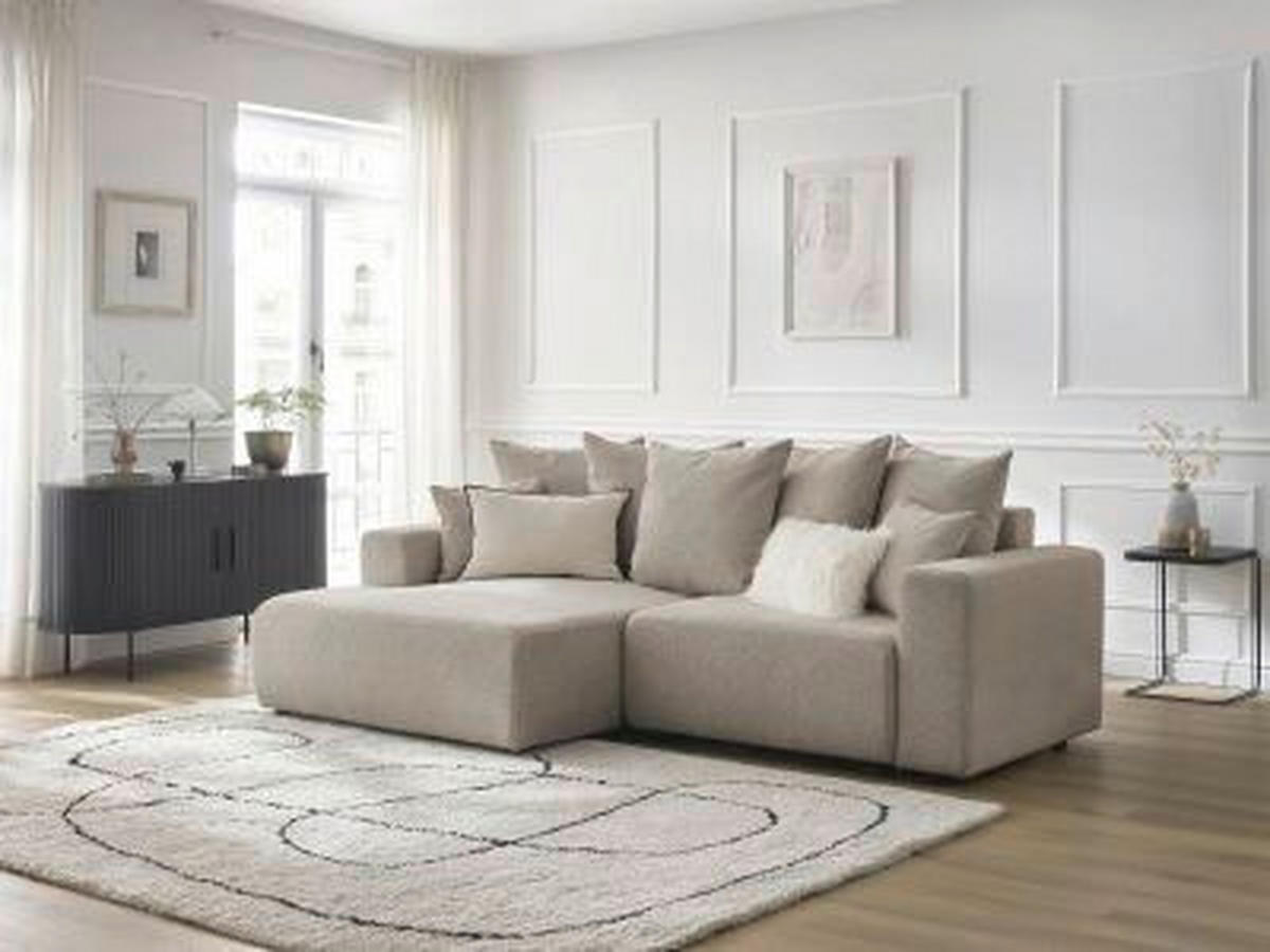ECKSOFA Ottomane links  ATILLA Taupe Flachgewebe  - Taupe/Schwarz, MODERN, Kunststoff/Textil (149/244cm)