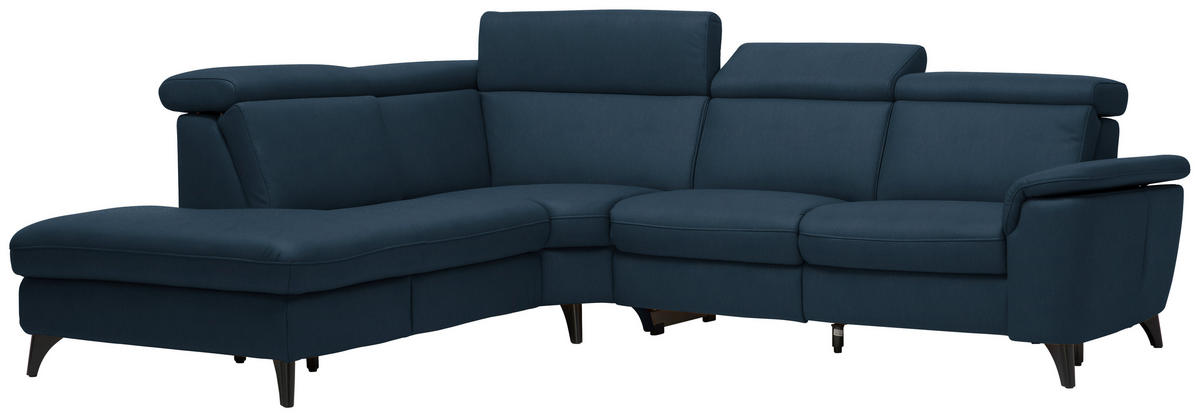 ECKSOFA in Echtleder Dunkelblau  - Schwarz/Dunkelblau, Design, Leder/Metall (239/285cm) - Cantus