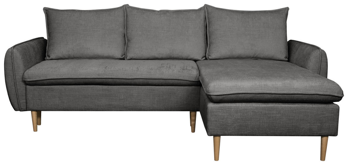 ECKSOFA Graubraun Chenille  - Graubraun/Buchefarben, KONVENTIONELL, Holz/Textil (244/163cm) - Carryhome
