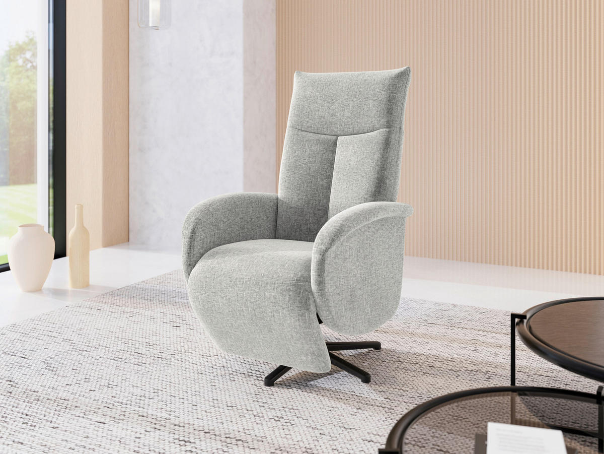 RELAXSESSEL GLENDALE E Flachgewebe Kopfteilverstellung, Rücken echt    - Hellgrau/Schwarz, KONVENTIONELL, Textil/Metall (75/112/82cm) - Sit & More