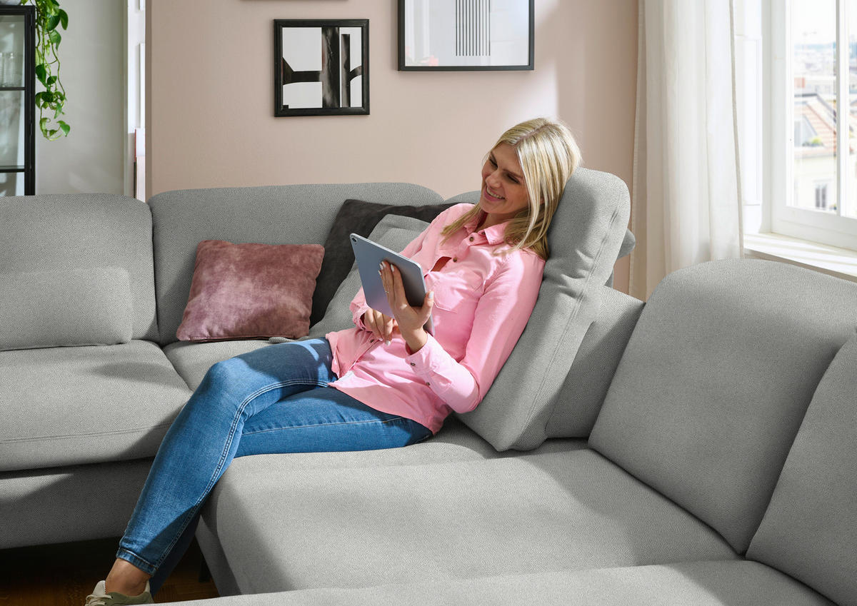 WOHNLANDSCHAFT Chenille Greige  - Greige/Schwarz, Design, Textil/Metall (255/369/198cm) - Beldomo Style