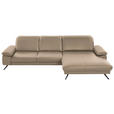 ECKSOFA Rivello in Echtleder Hellbraun Kopfteilverstellung  328/193 cm  - Hellbraun/Schwarz, Design, Leder/Metall (328/193cm) - Dieter Knoll