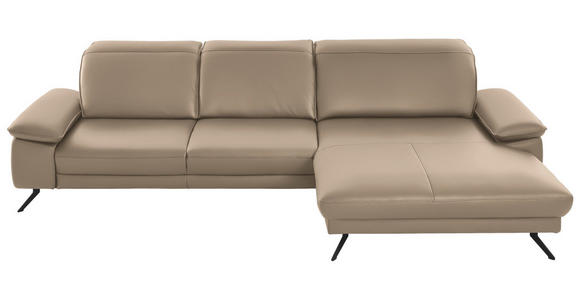 ECKSOFA Rivello in Echtleder Hellbraun Kopfteilverstellung  328/193 cm  - Hellbraun/Schwarz, Design, Leder/Metall (328/193cm) - Dieter Knoll